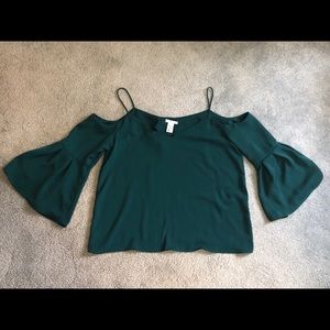 H&M Forrest Green Cold Shoulder Top